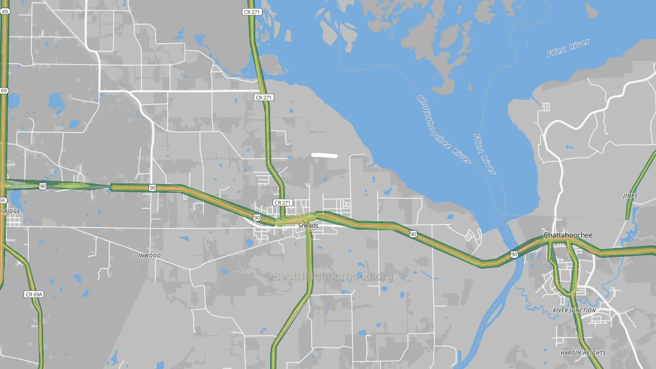 Sneads, FL Map of Noise Levels in Sneads
