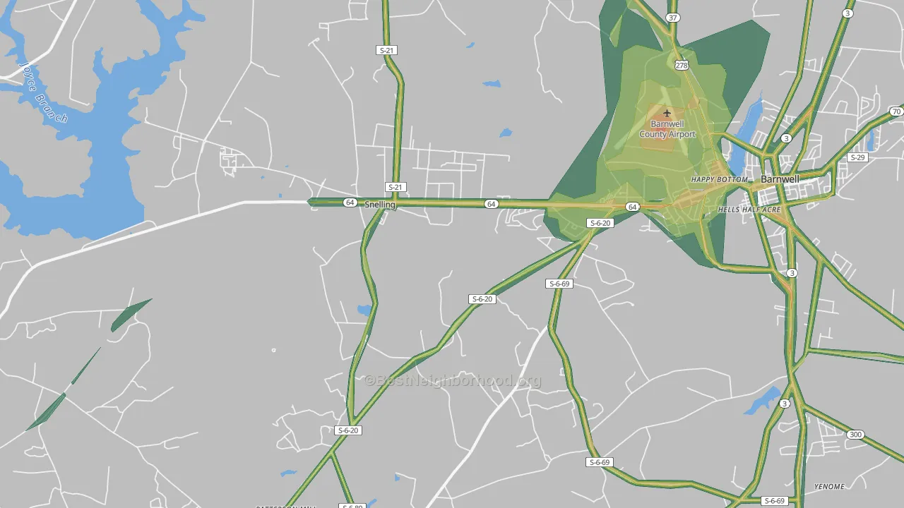 Snelling, SC Map of Noise Levels in Snelling