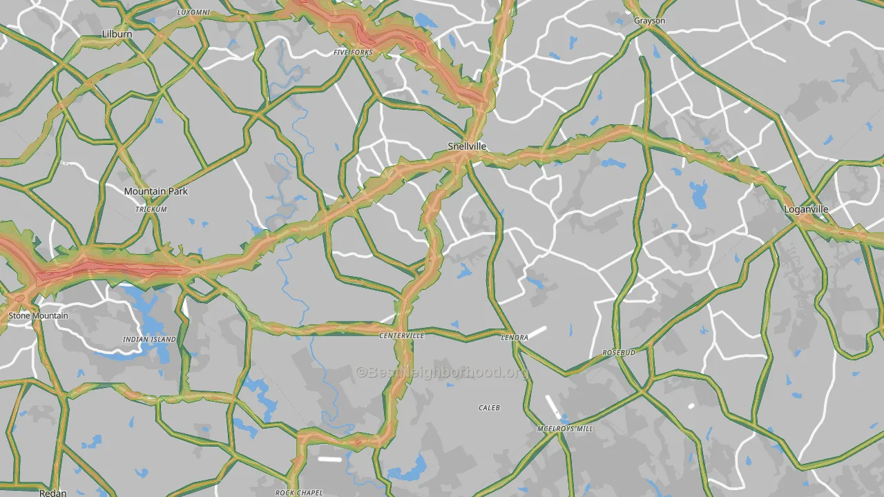 Snellville, GA Map of Noise Levels in Snellville