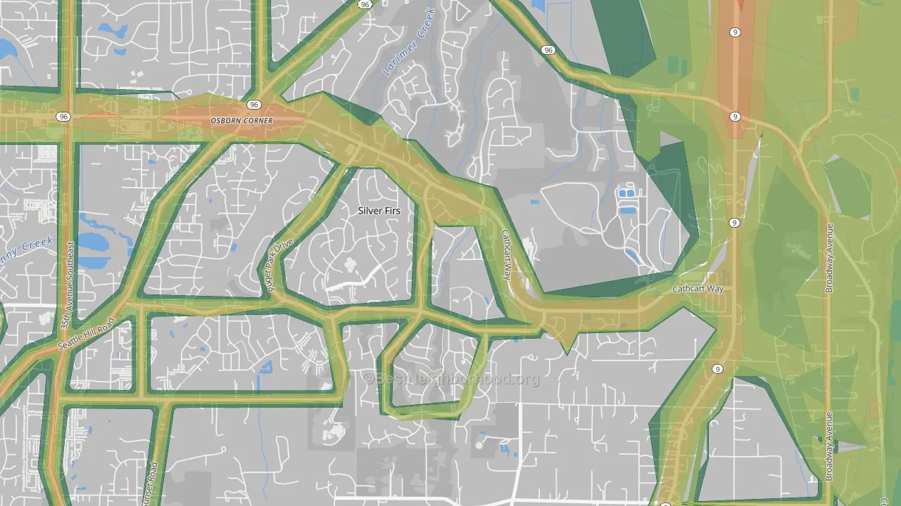 Snohomish Cascade, Silver Firs, WA Map of Noise Levels in Snohomish Cascade