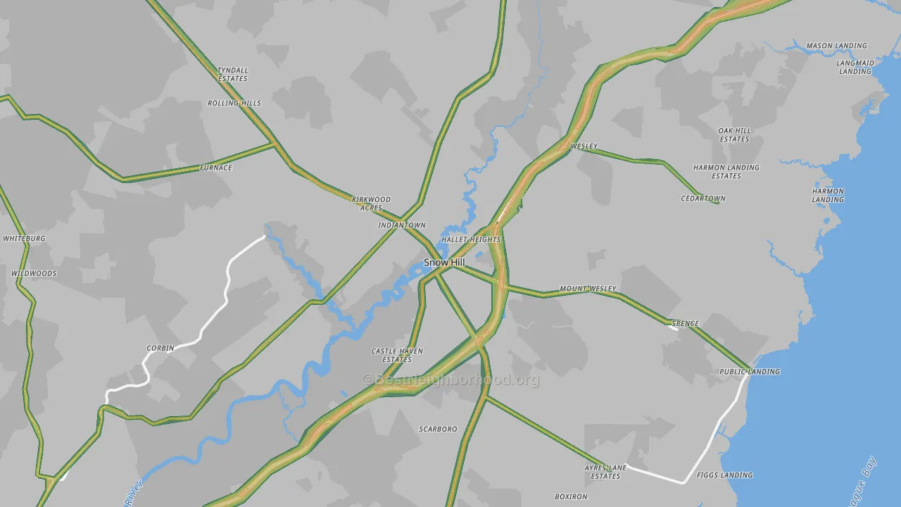 Snow Hill, MD Map of Noise Levels in Snow Hill