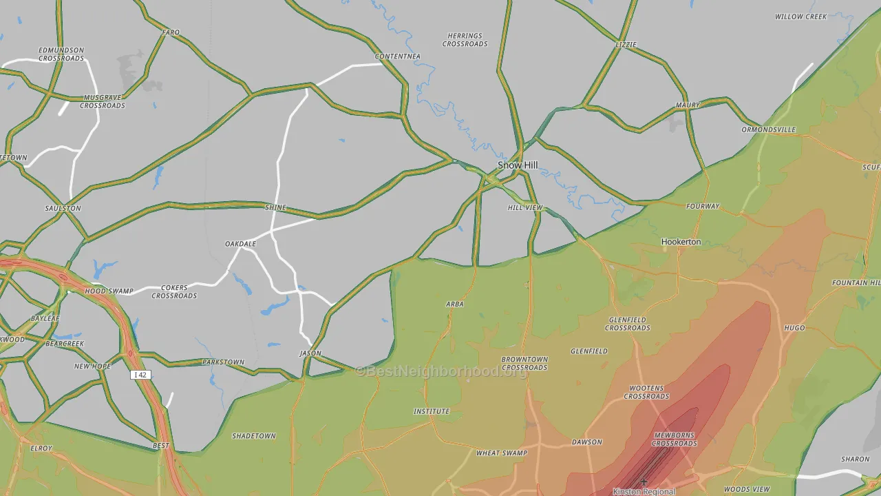 Snow Hill, NC Map of Noise Levels in Snow Hill
