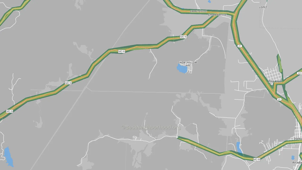 Snow Hollow Lake, MO Map of Noise Levels in Snow Hollow Lake