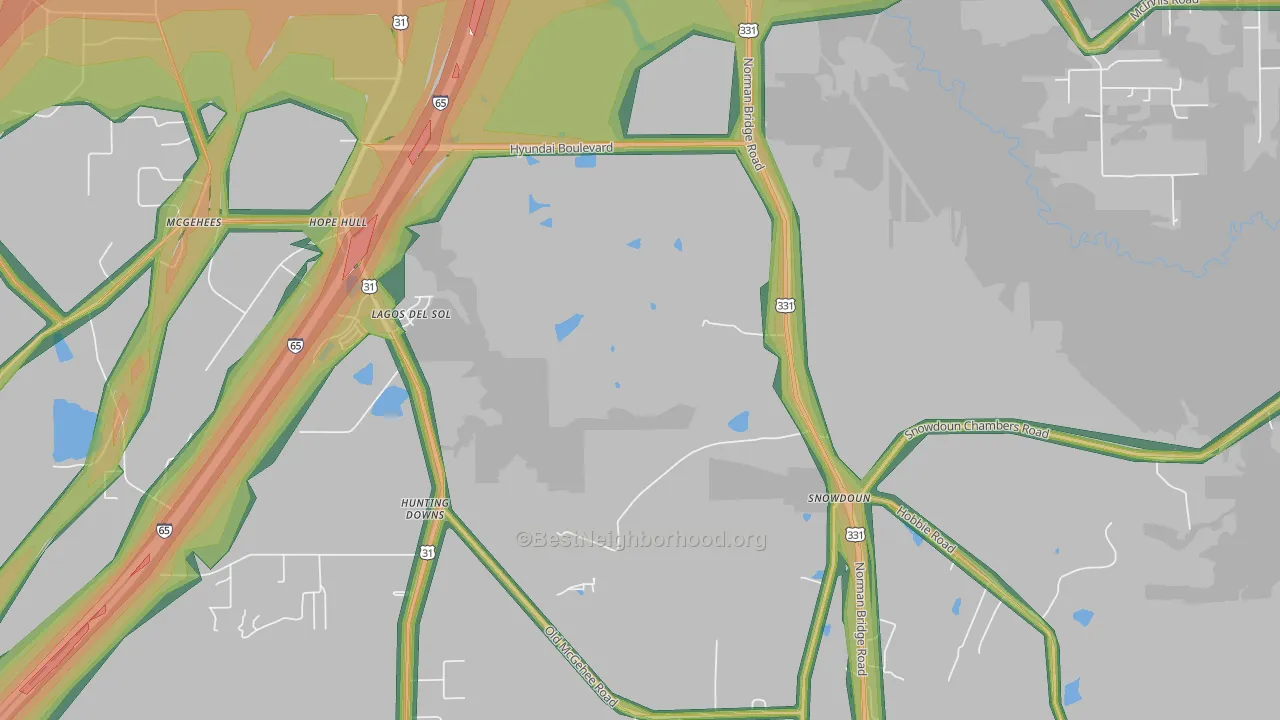 Snowdoun, AL Map of Noise Levels in Snowdoun
