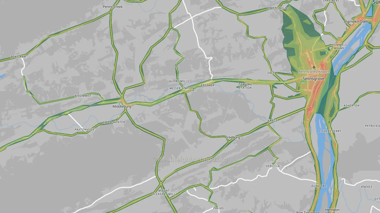 Snyder County, PA Map of Noise Levels in Snyder County