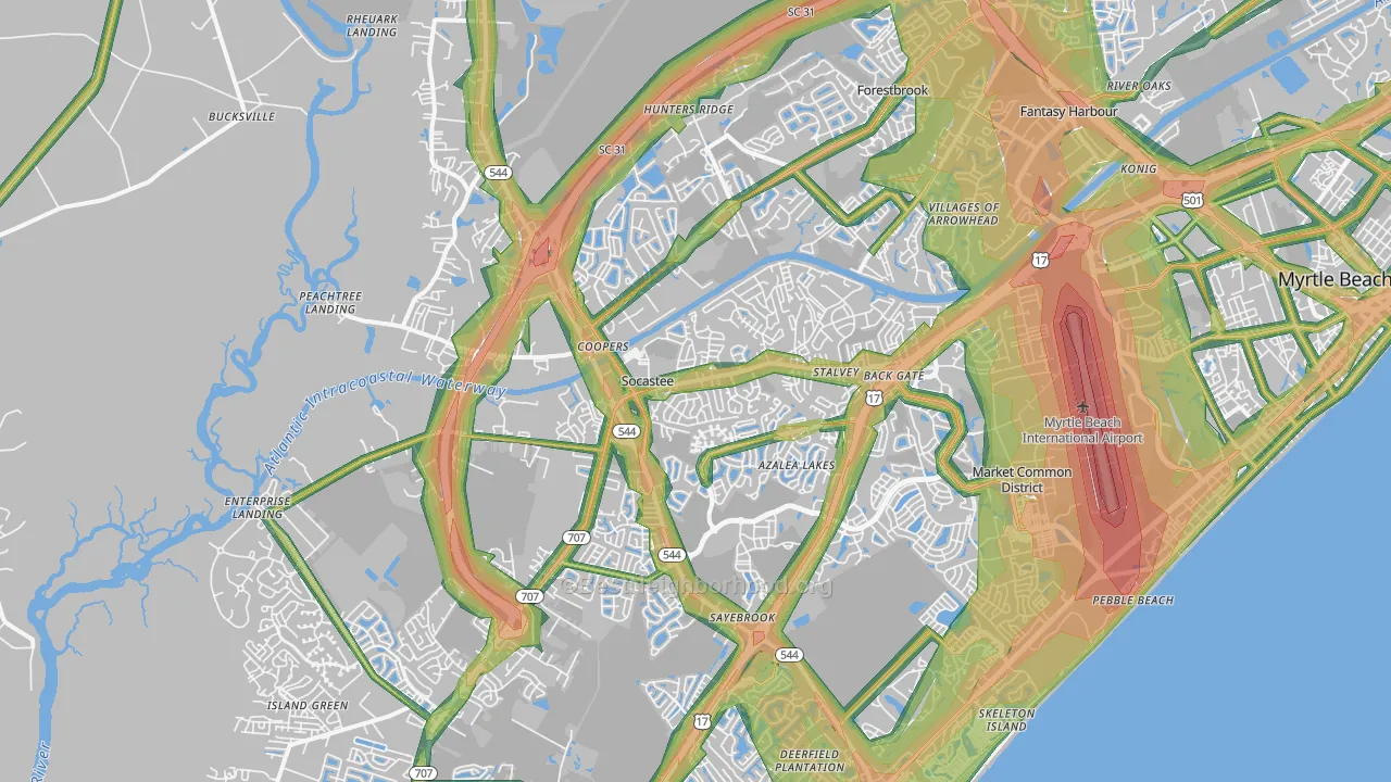 Socastee, SC Map of Noise Levels in Socastee