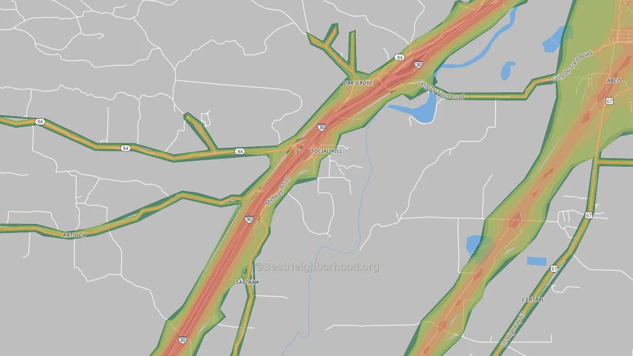 Social Hill, AR Map of Noise Levels in Social Hill