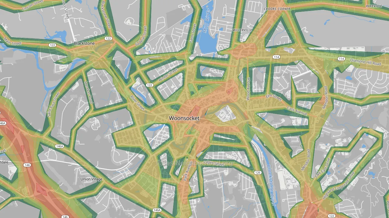 Social, Woonsocket, RI Map of Noise Levels in Social