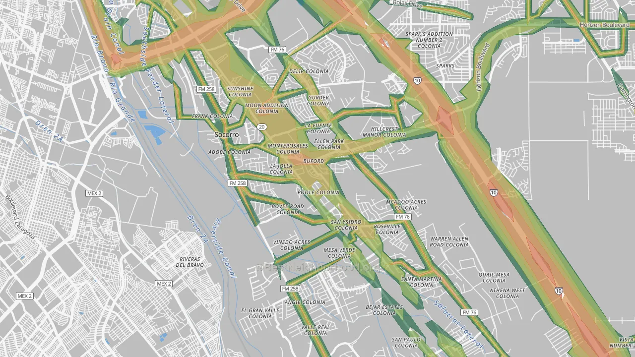 Socorro, TX Map of Noise Levels in Socorro