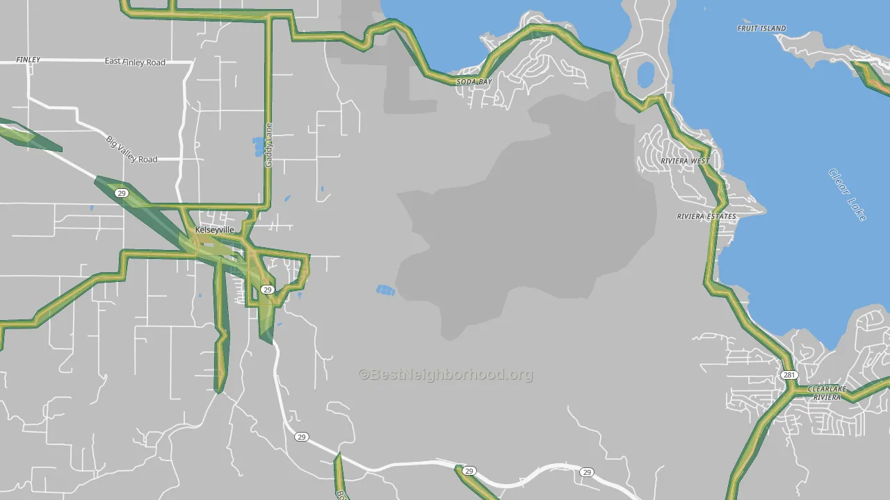 Soda Bay, CA Map of Noise Levels in Soda Bay