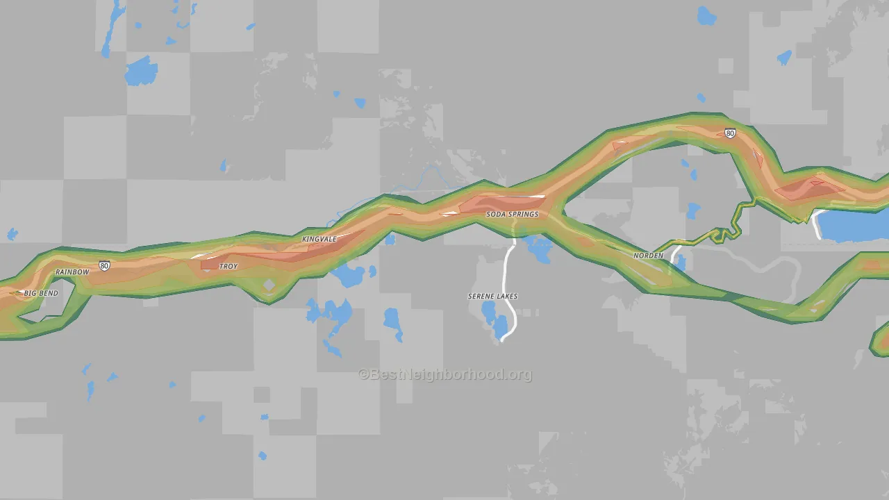 Soda Springs, CA Map of Noise Levels in Soda Springs