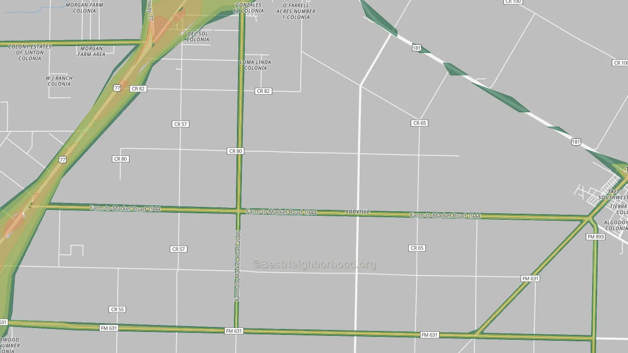 Sodville, TX Map of Noise Levels in Sodville