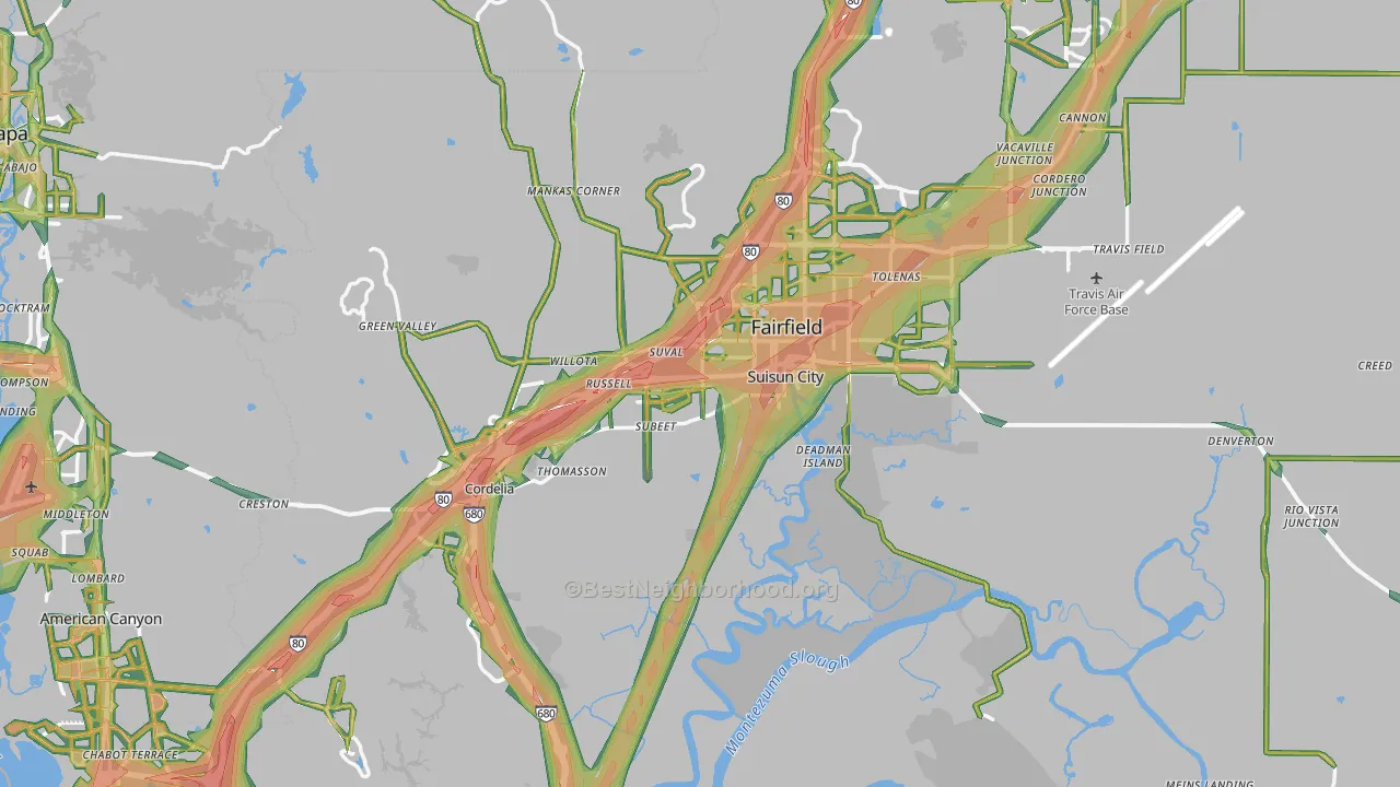 Solano County, CA Map of Noise Levels in Solano County
