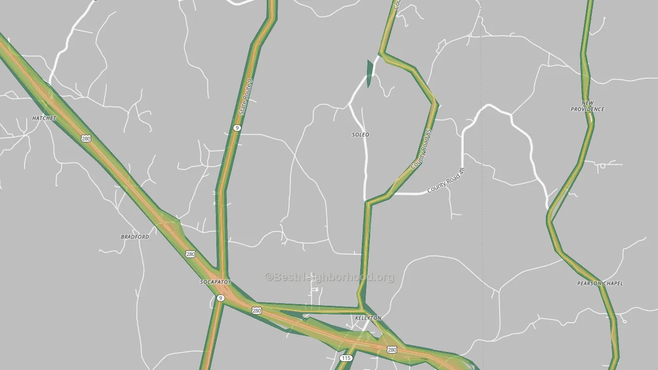 Soleo, AL Map of Noise Levels in Soleo