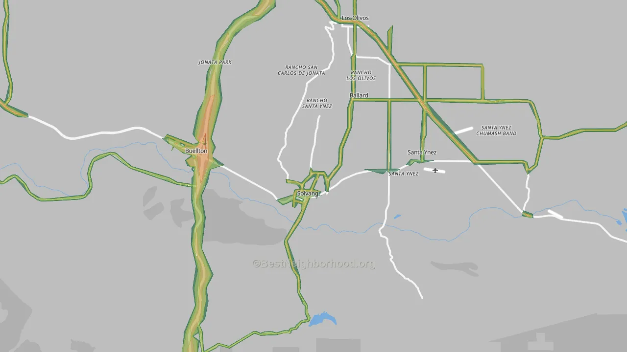 Solvang, CA Map of Noise Levels in Solvang