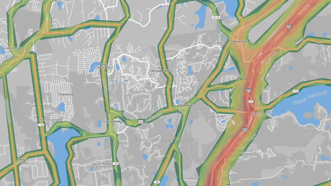 Somers, NY Map of Noise Levels in Somers