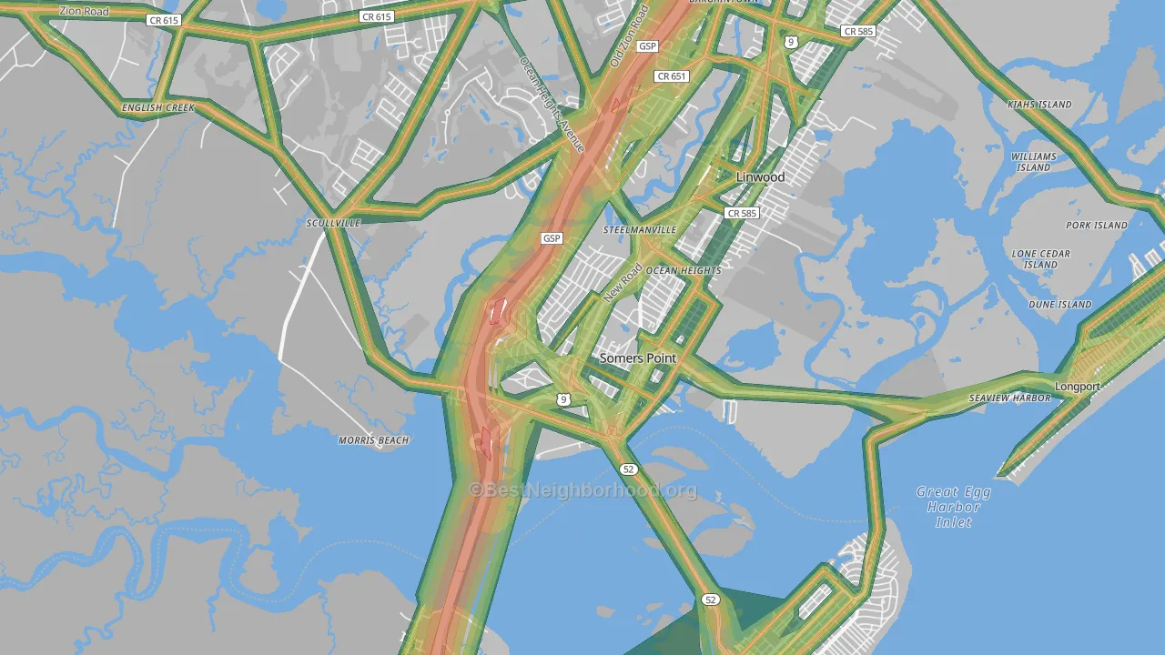 Somers Point, NJ Map of Noise Levels in Somers Point