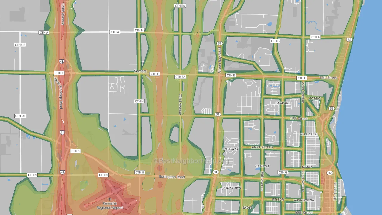 Somers, WI Map of Noise Levels in Somers