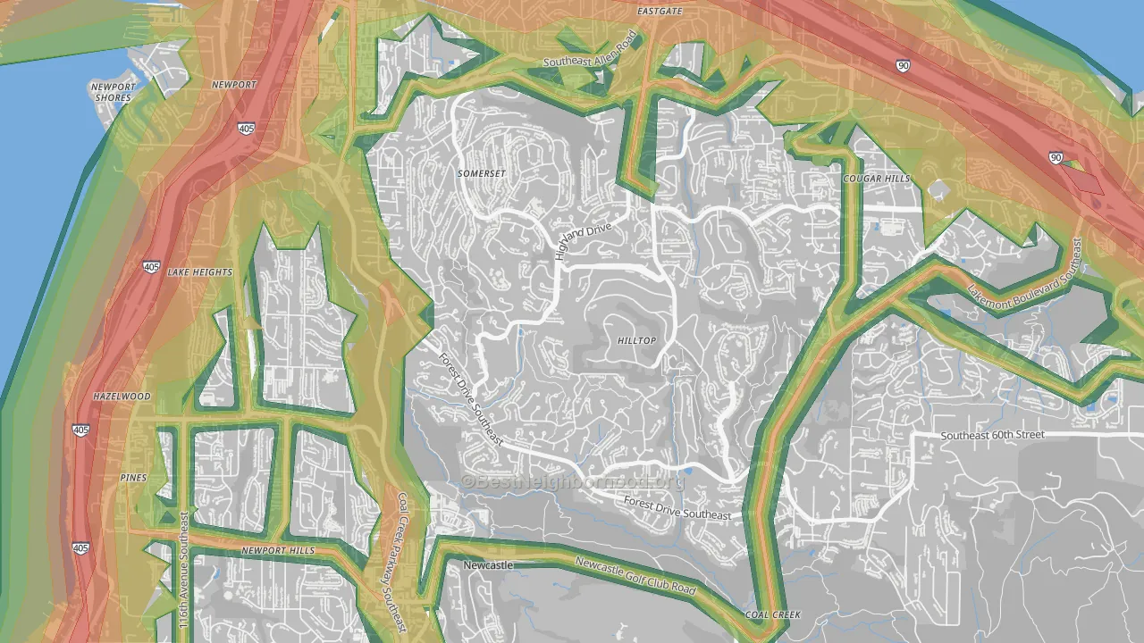 Somerset, Bellevue, WA Map of Noise Levels in Somerset