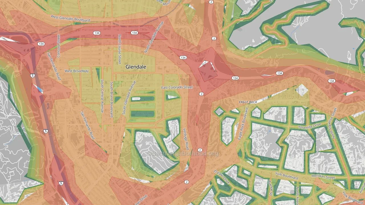 Somerset, Glendale, CA Map of Noise Levels in Somerset