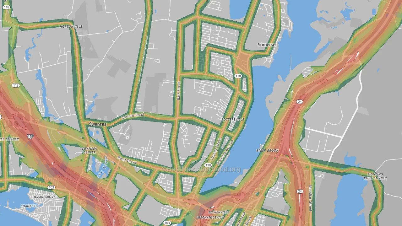 Somerset, MA Map of Noise Levels in Somerset