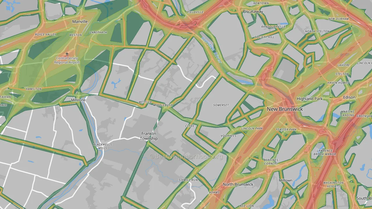 Somerset, NJ Map of Noise Levels in Somerset