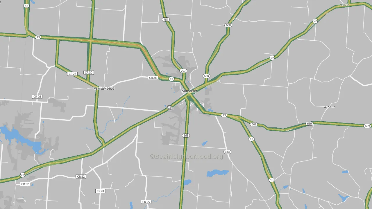 Somerset, OH Map of Noise Levels in Somerset
