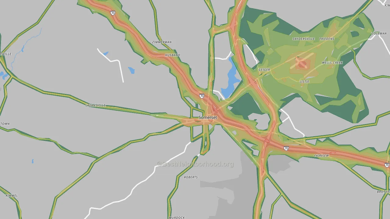 Somerset, PA Map of Noise Levels in Somerset