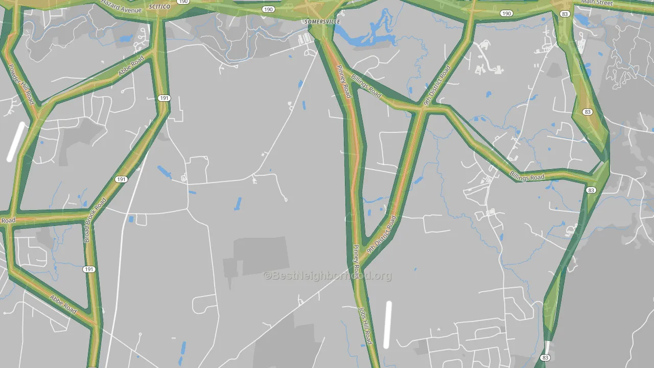 Somersville, CT Map of Noise Levels in Somersville