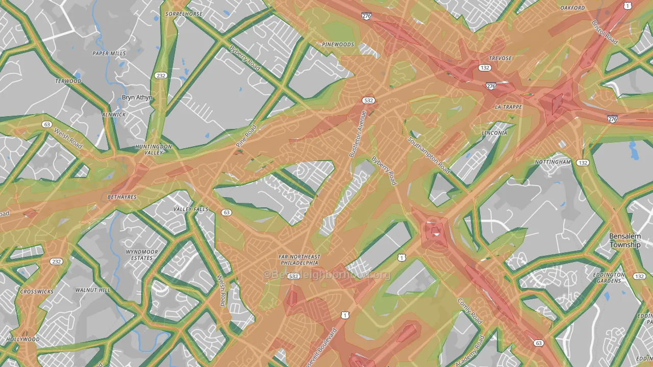 Somerton, Philadelphia, PA Map of Noise Levels in Somerton