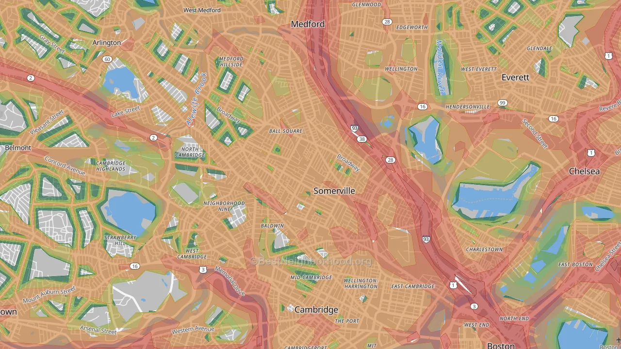 Somerville, MA Map of Noise Levels in Somerville