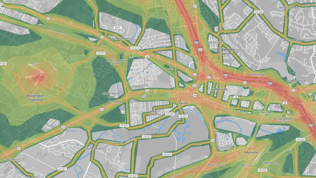 Somerville, NJ Map of Noise Levels in Somerville