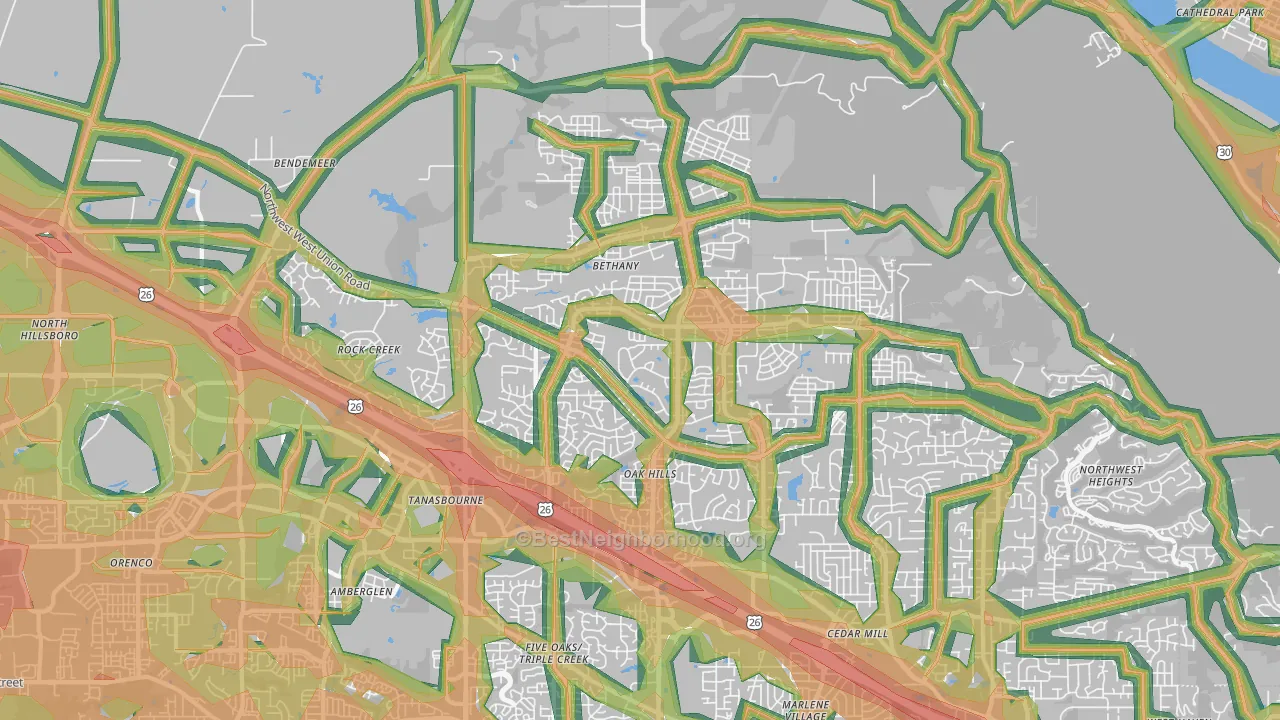 Sommerset West-Elmonica North, Bethany, OR Map of Noise Levels in Sommerset West-Elmonica North