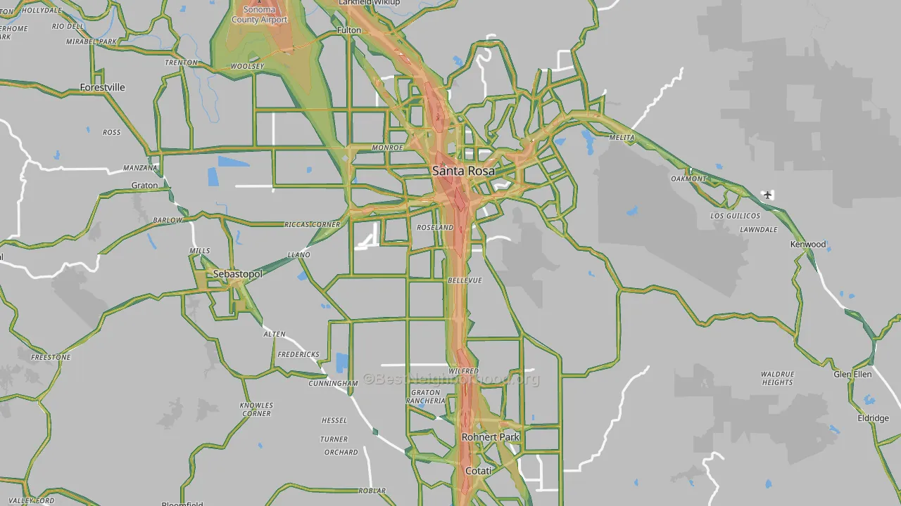Sonoma County, CA Map of Noise Levels in Sonoma County