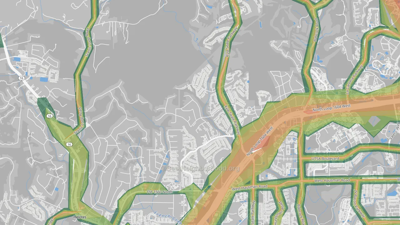 Sonoma Ranch, Helotes, TX Map of Noise Levels in Sonoma Ranch