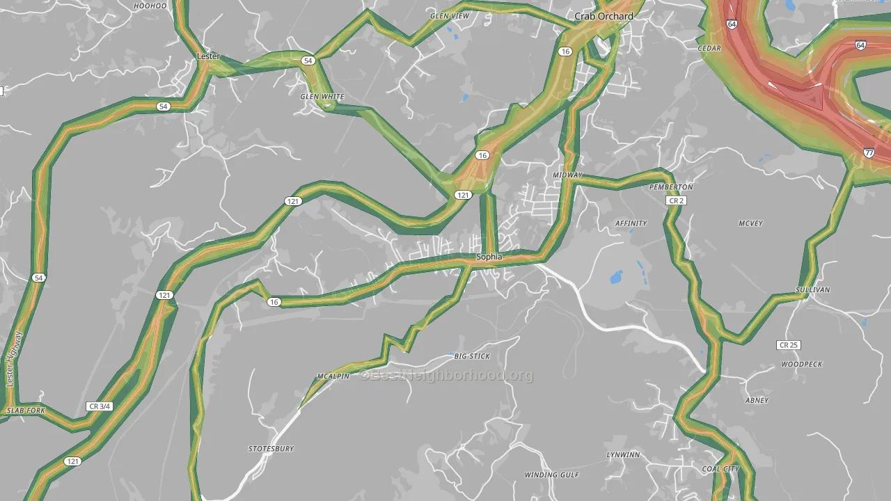 Sophia, WV Map of Noise Levels in Sophia