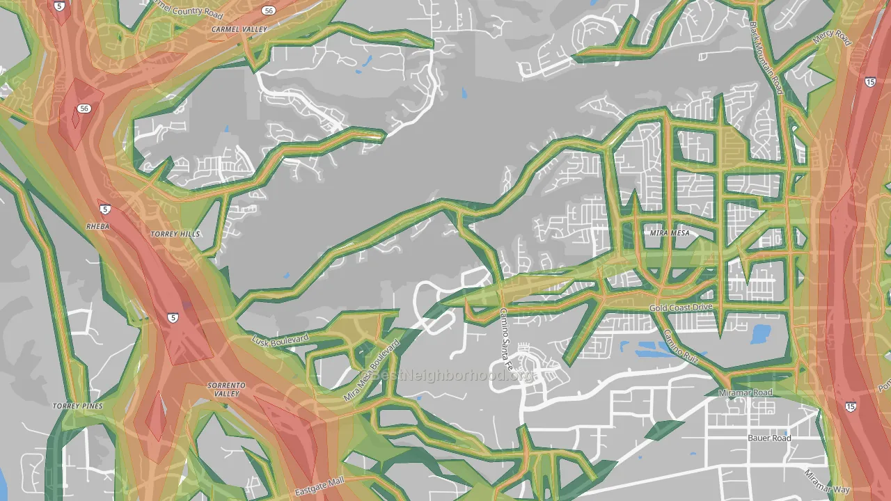 Sorrento Valley, San Diego, CA Map of Noise Levels in Sorrento Valley