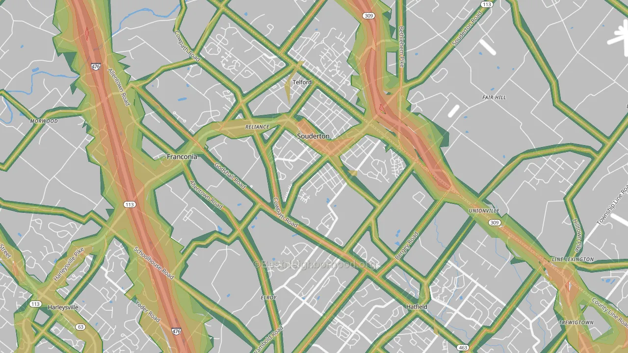 Souderton, PA Map of Noise Levels in Souderton