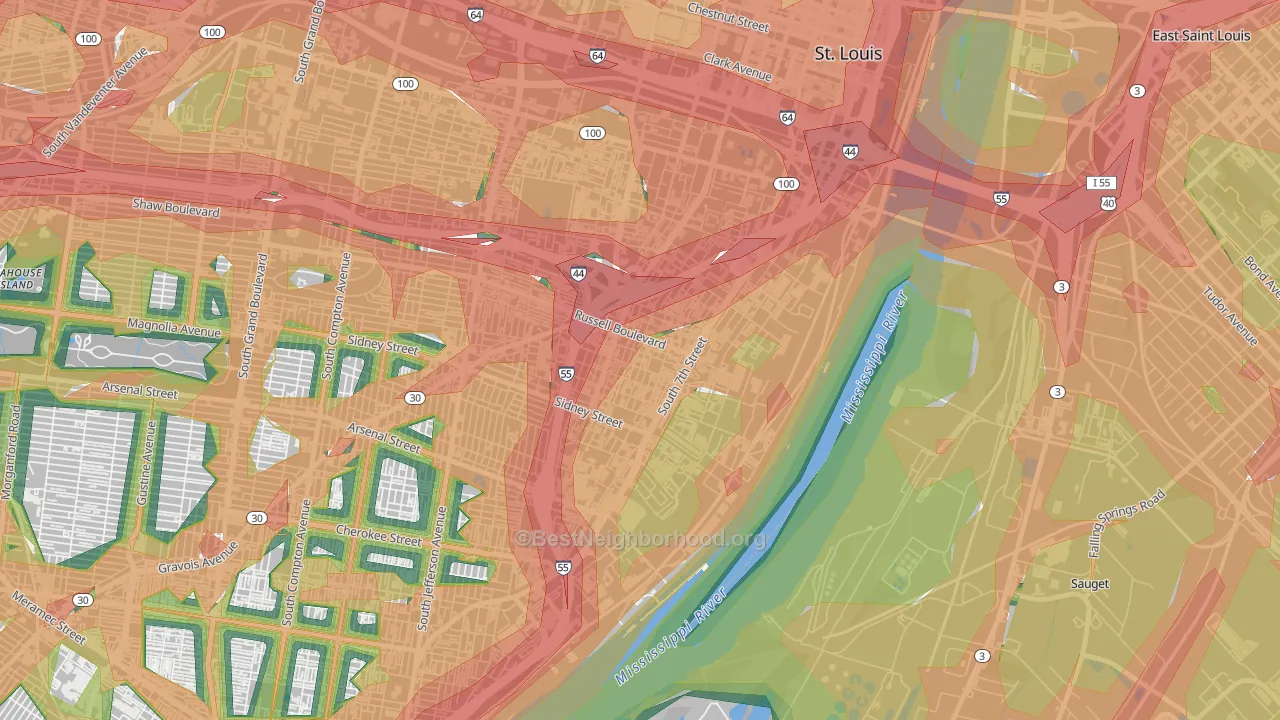 Soulard, St. Louis, MO Map of Noise Levels in Soulard