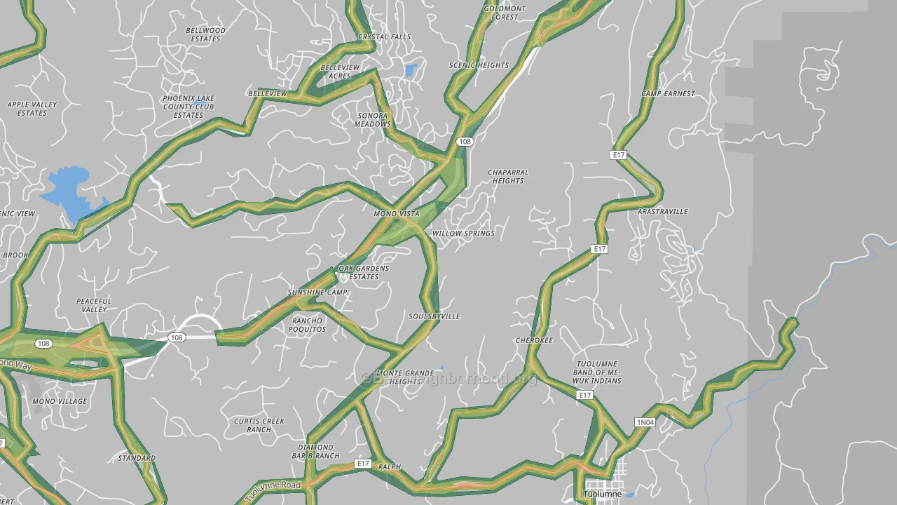 Soulsbyville, CA Map of Noise Levels in Soulsbyville