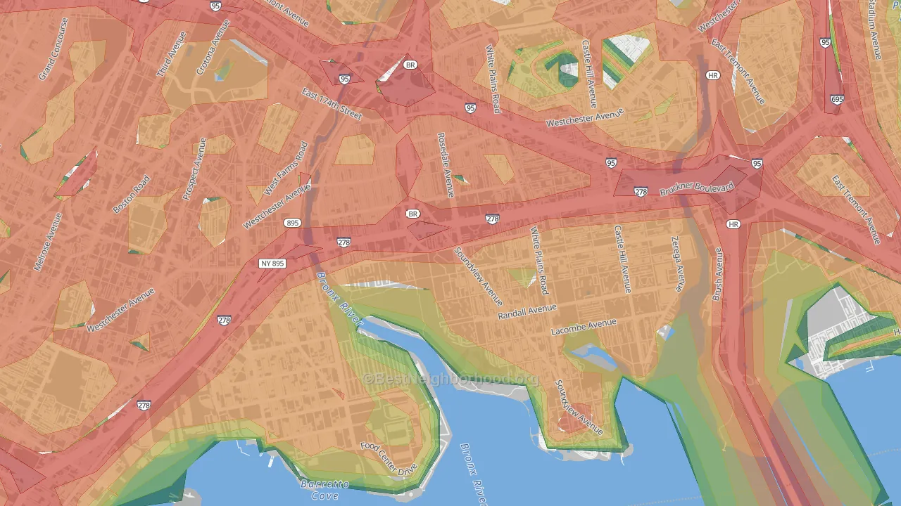 Soundview, Bronx, NY Map of Noise Levels in Soundview