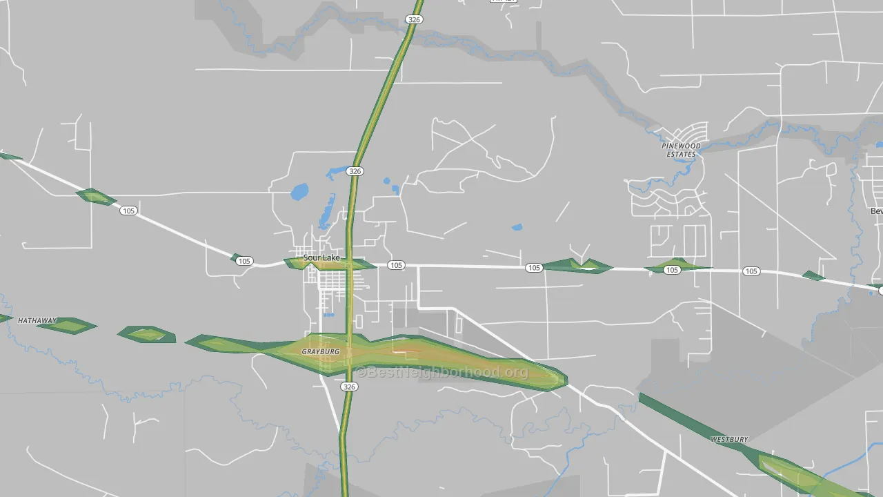 Sour Lake, TX Map of Noise Levels in Sour Lake