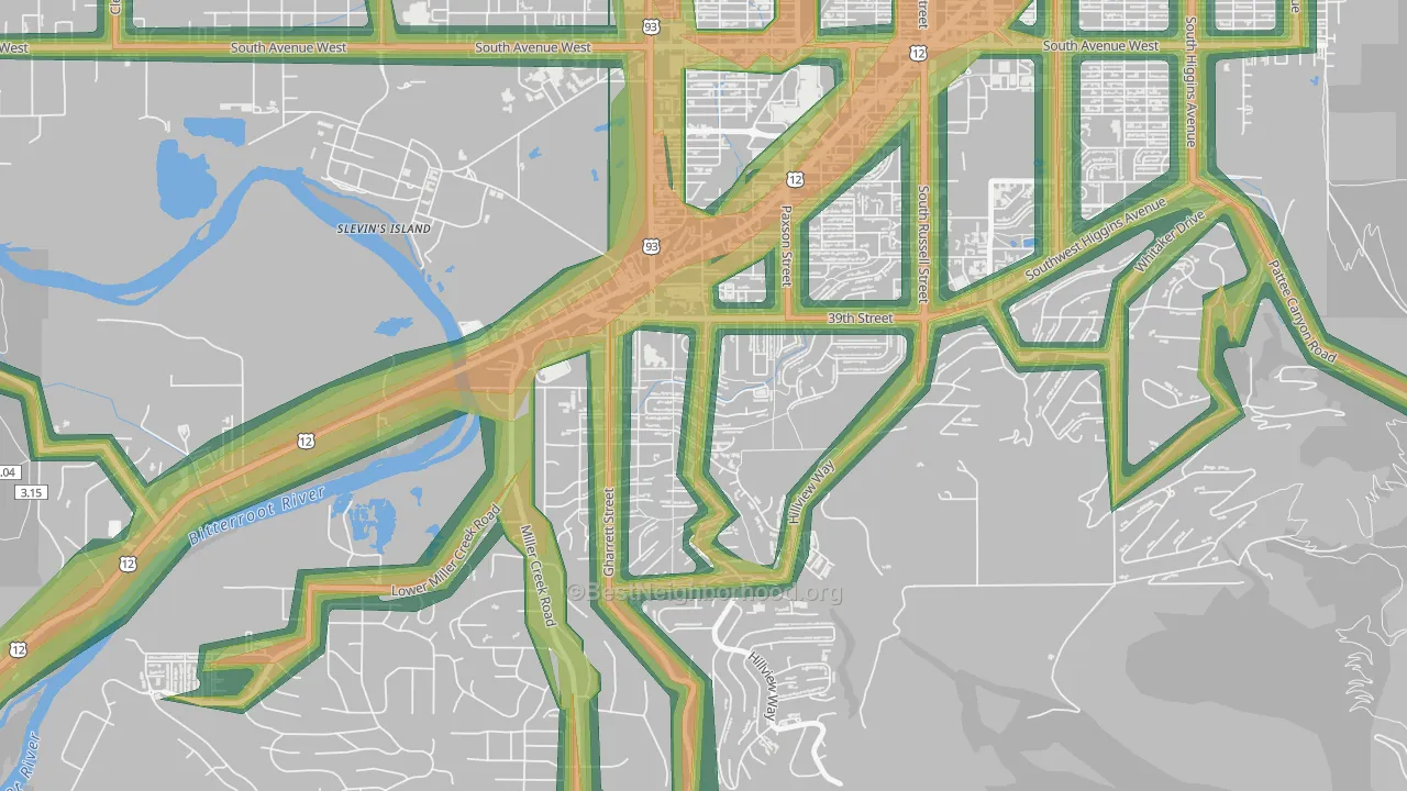 South 39th Street, Missoula, MT Map of Noise Levels in South 39th Street