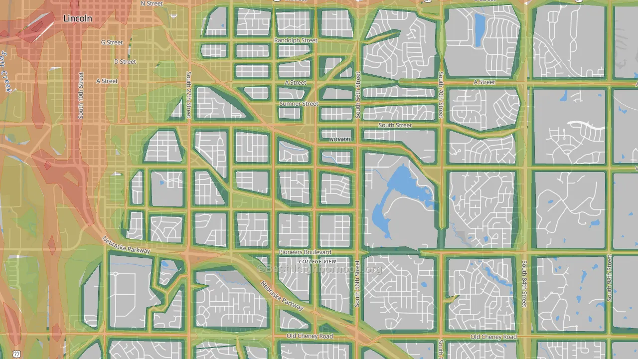 South 48th Street, Lincoln, NE Map of Noise Levels in South 48th Street