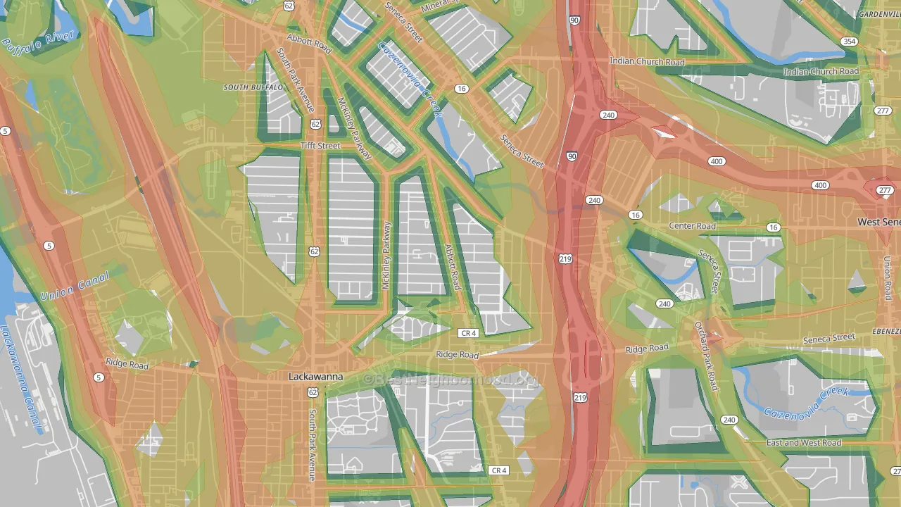 South Abbott, Buffalo, NY Map of Noise Levels in South Abbott