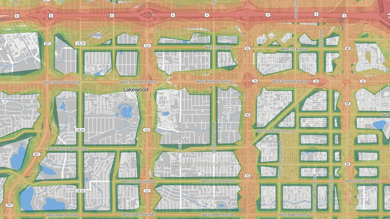 South Alameda, Lakewood, CO Map of Noise Levels in South Alameda