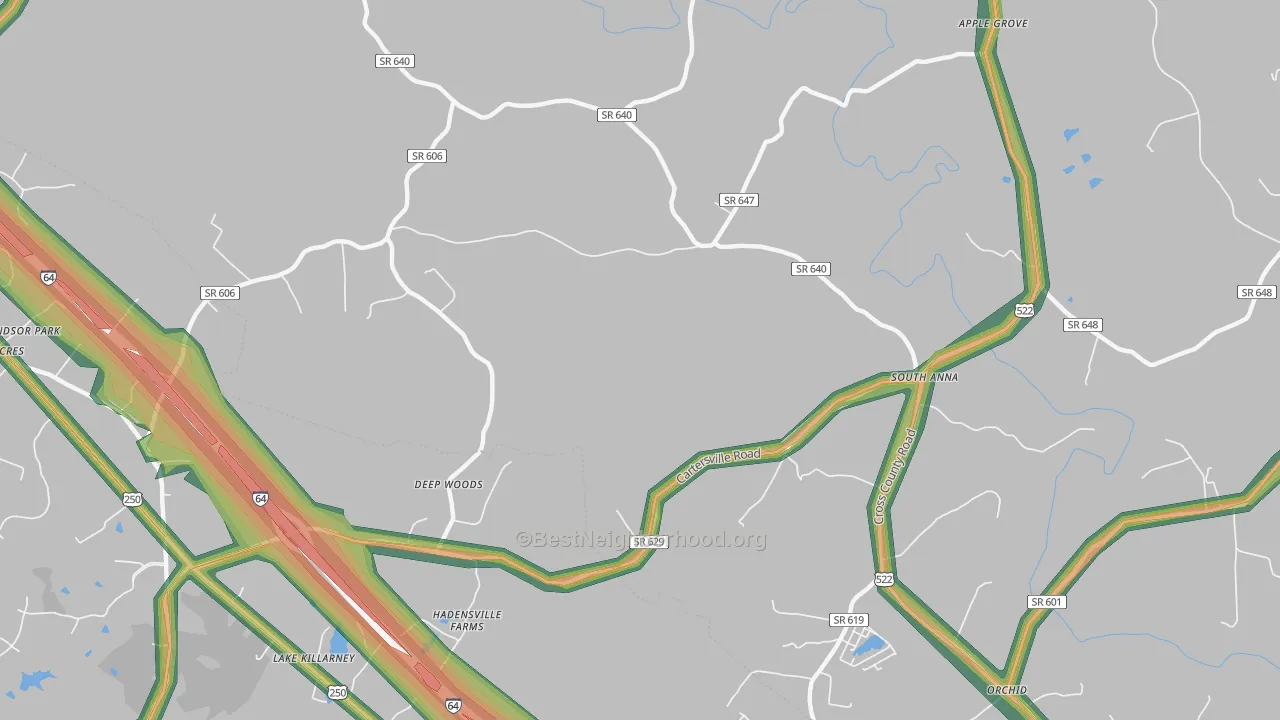 South Anna, VA Map of Noise Levels in South Anna