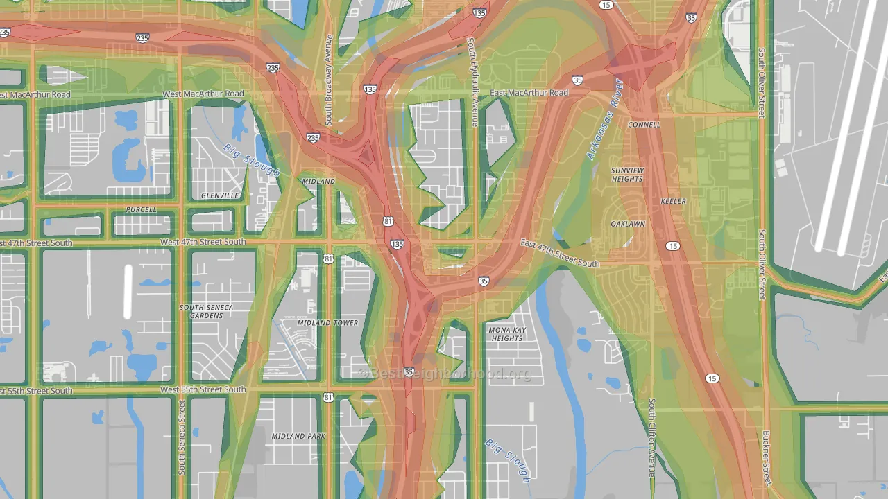 South Area, Wichita, KS Map of Noise Levels in South Area