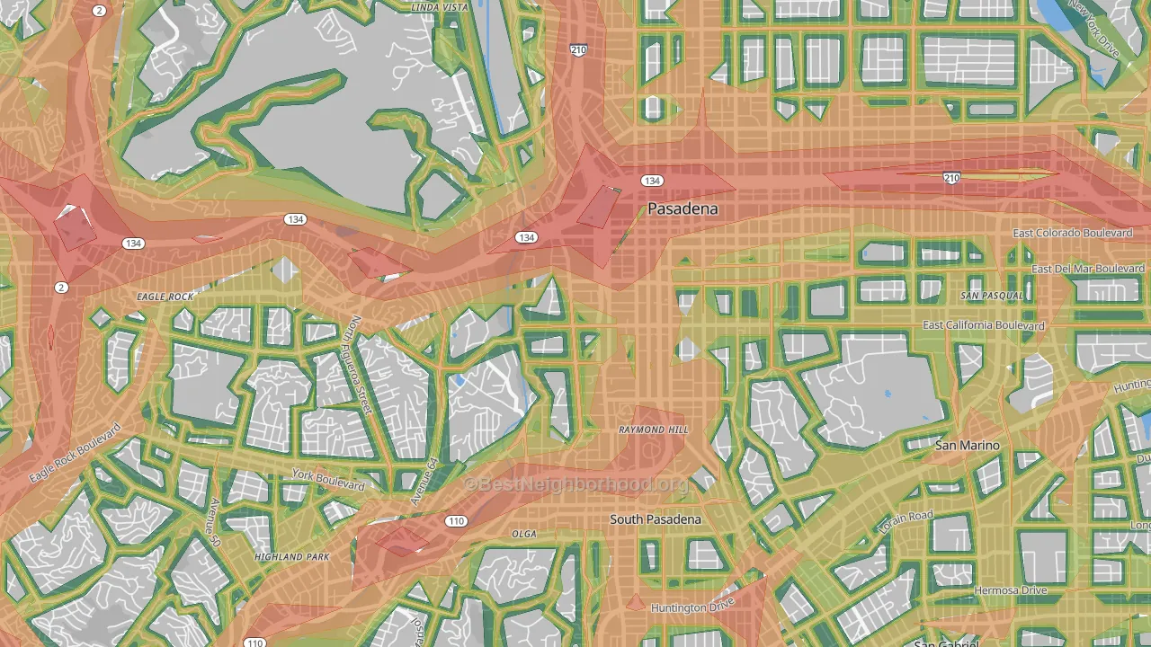 South Arroyo, Pasadena, CA Map of Noise Levels in South Arroyo