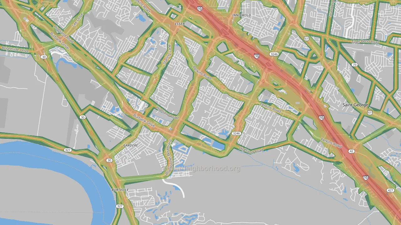 South Baton Rouge, Baton Rouge, LA Map of Noise Levels in South Baton Rouge